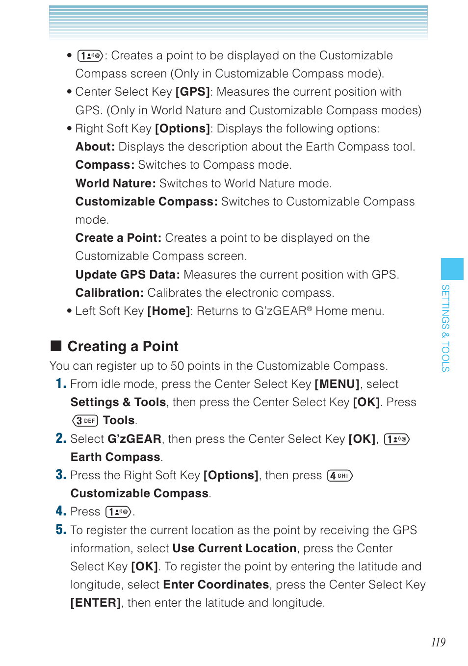 Creating a point | Casio G'zOne Ravine User Manual | Page 120 / 212
