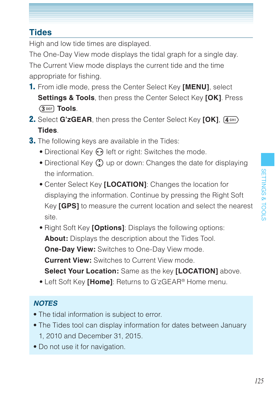 Tides | Casio G'zOne Ravine User Manual | Page 126 / 212