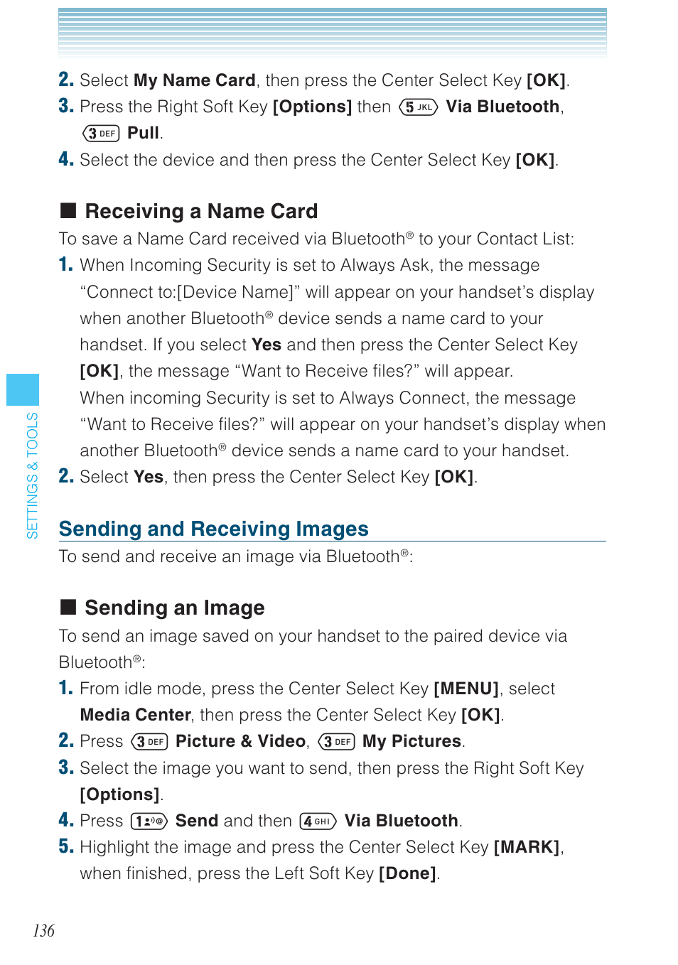Receiving a name card, Sending and receiving images, Sending an image | Casio G'zOne Ravine User Manual | Page 137 / 212