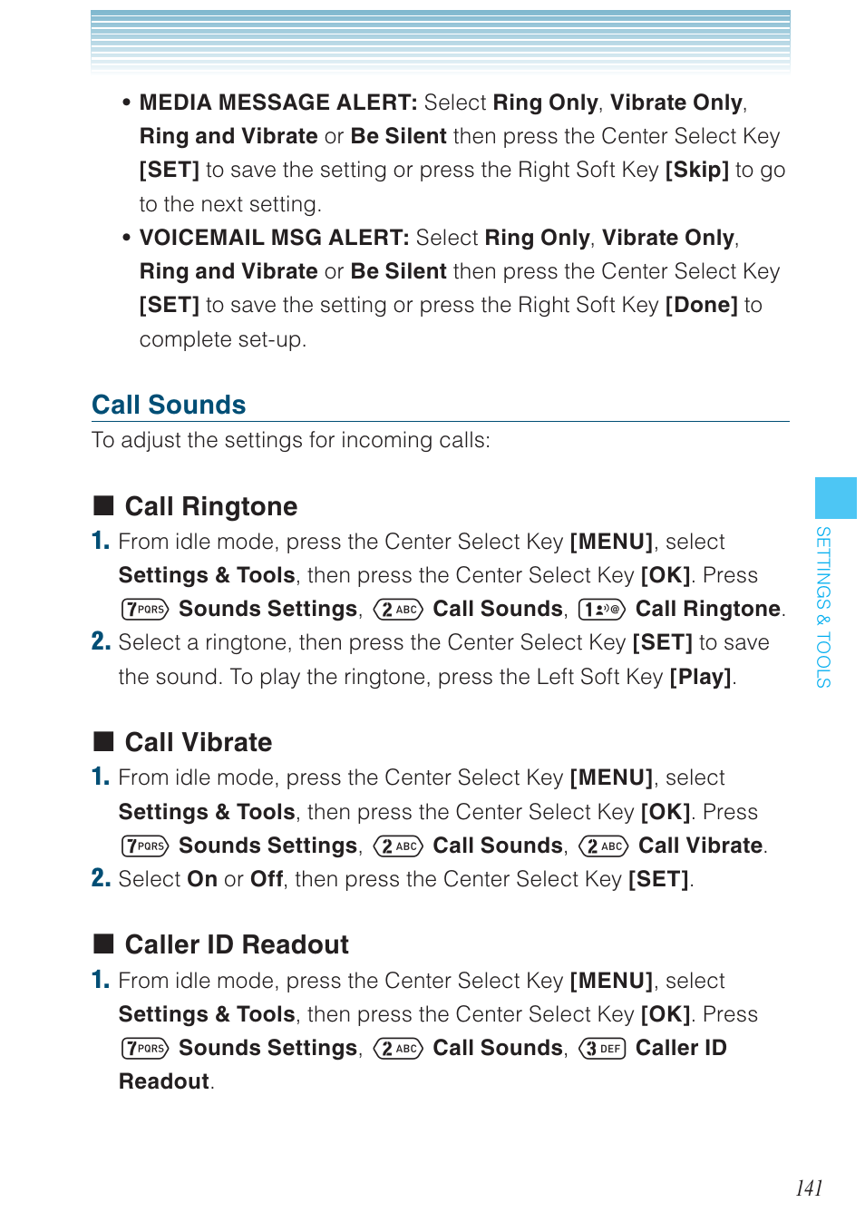 Call sounds, Call ringtone, Call vibrate | Caller id readout | Casio G'zOne Ravine User Manual | Page 142 / 212