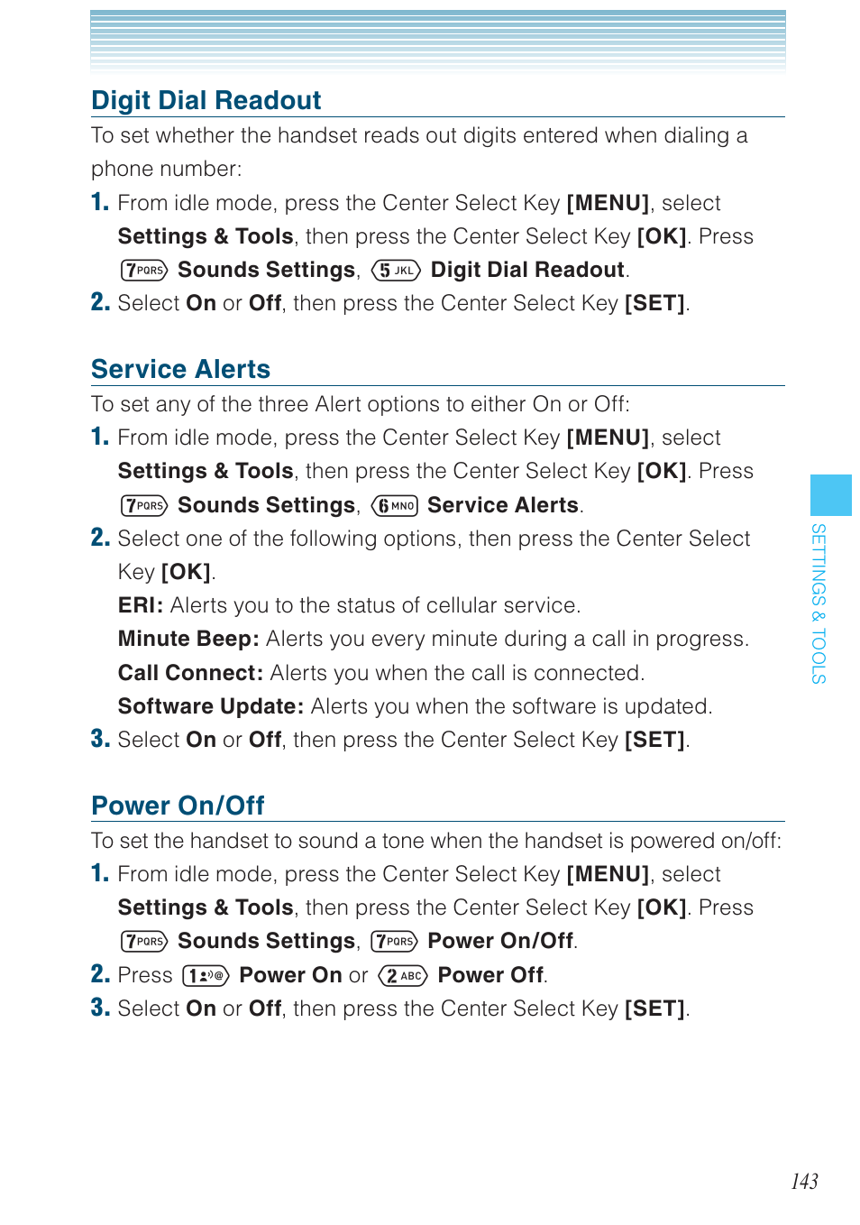 Digit dial readout, Service alerts, Power on/off | Casio G'zOne Ravine User Manual | Page 144 / 212