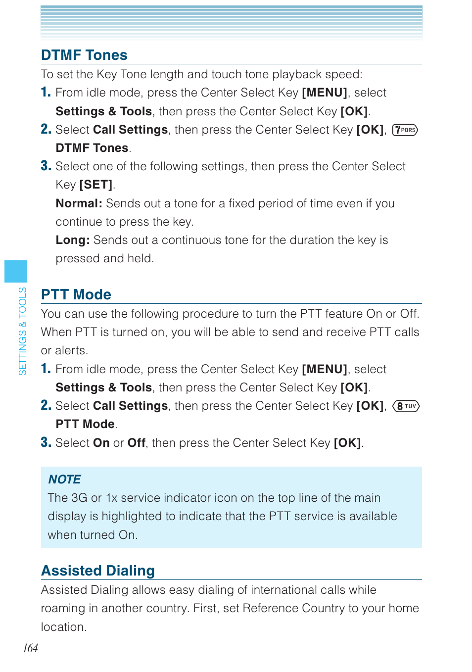 Dtmf tones, Ptt mode, Assisted dialing | Casio G'zOne Ravine User Manual | Page 165 / 212