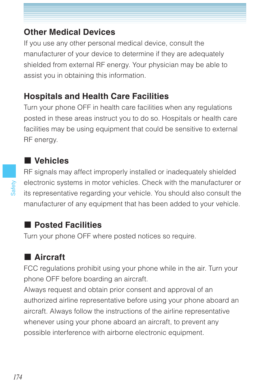 Other medical devices, Hospitals and health care facilities, Vehicles | Posted facilities, Aircraft | Casio G'zOne Ravine User Manual | Page 175 / 212