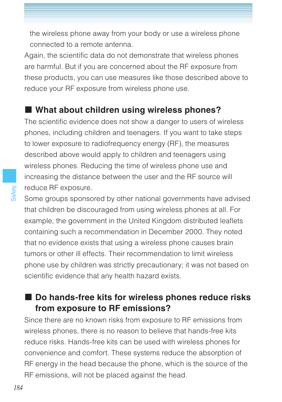 What about children using wireless phones | Casio G'zOne Ravine User Manual | Page 185 / 212