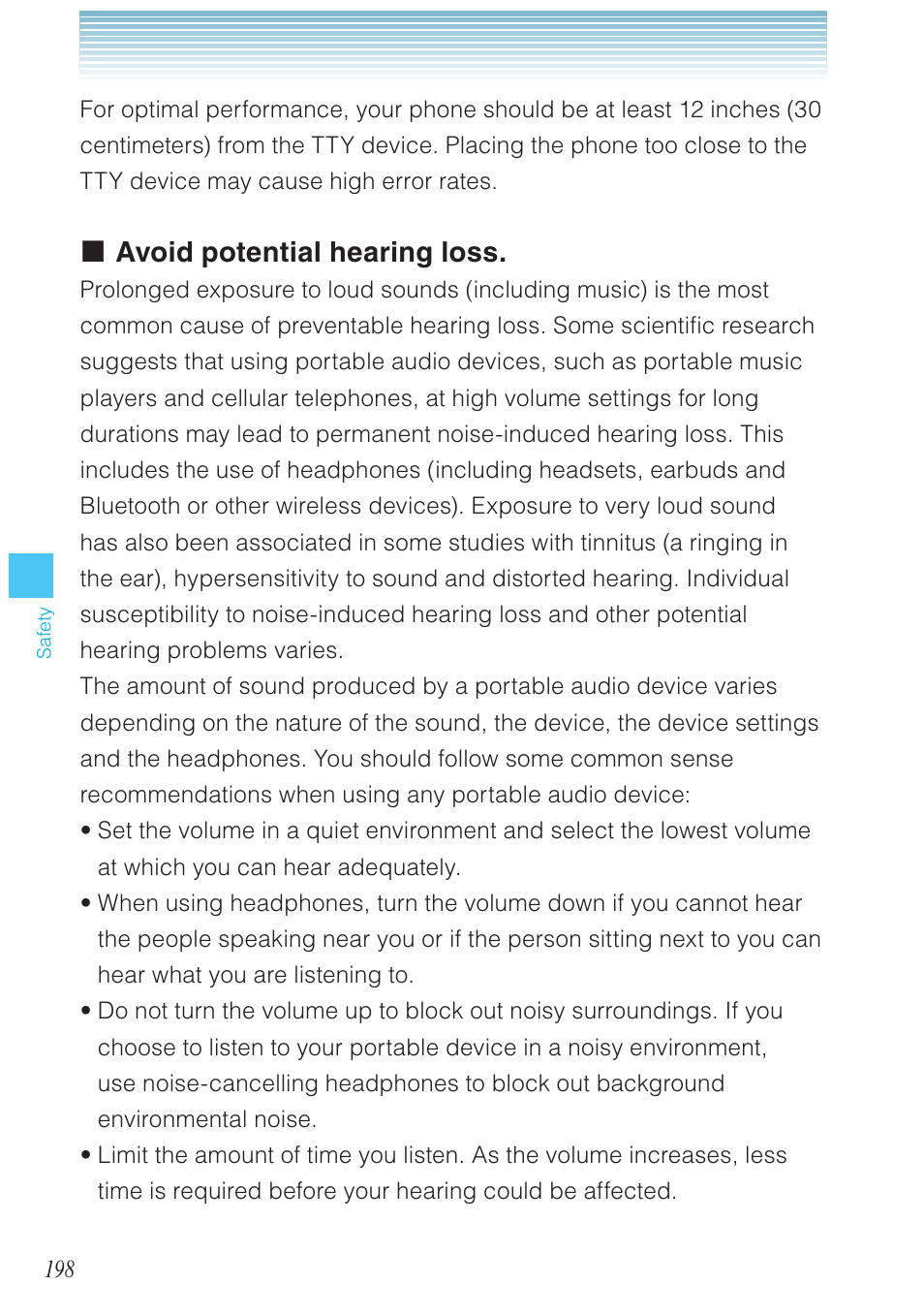 Avoid potential hearing loss | Casio G'zOne Ravine User Manual | Page 199 / 212