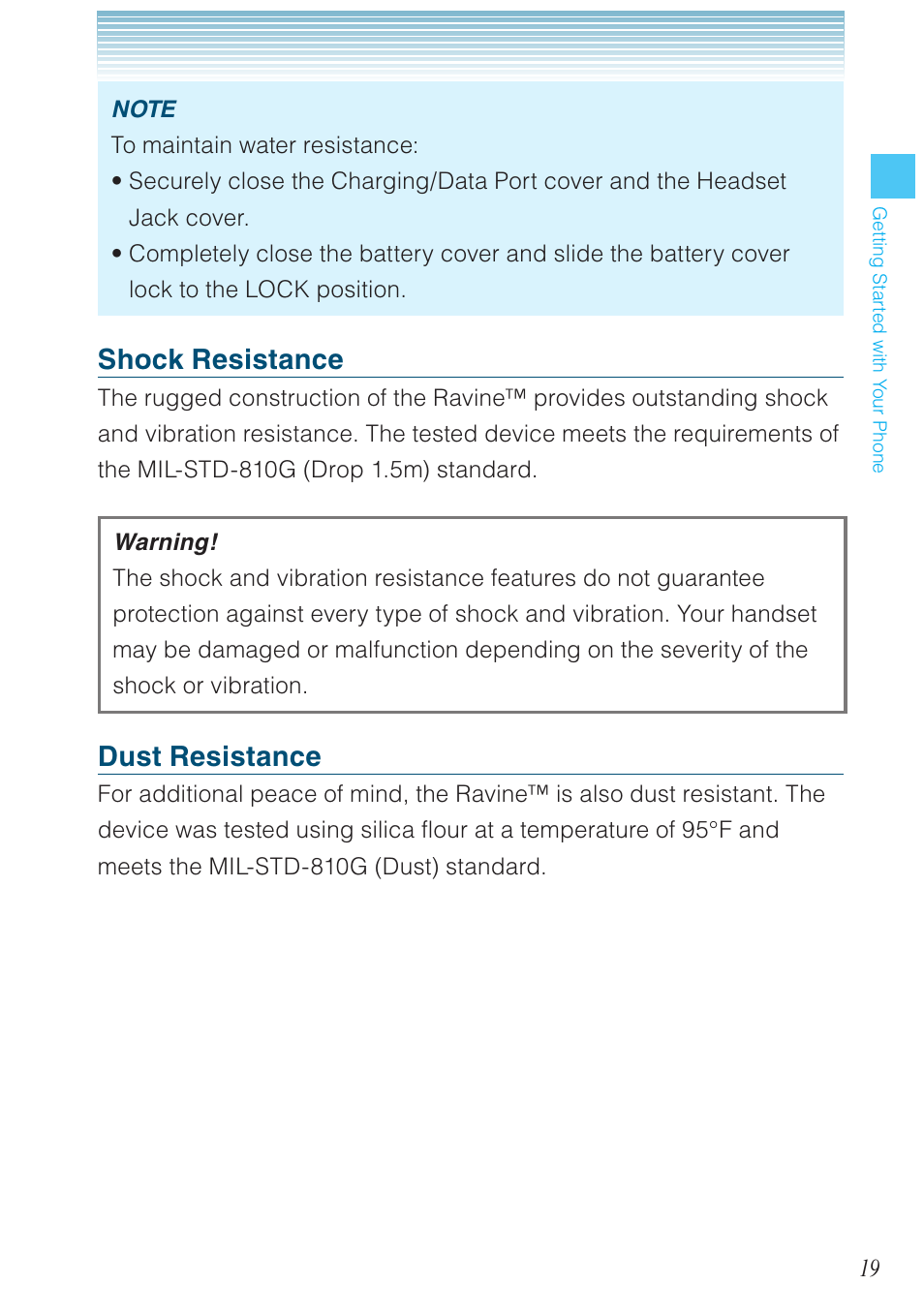 Shock resistance, Dust resistance | Casio G'zOne Ravine User Manual | Page 20 / 212