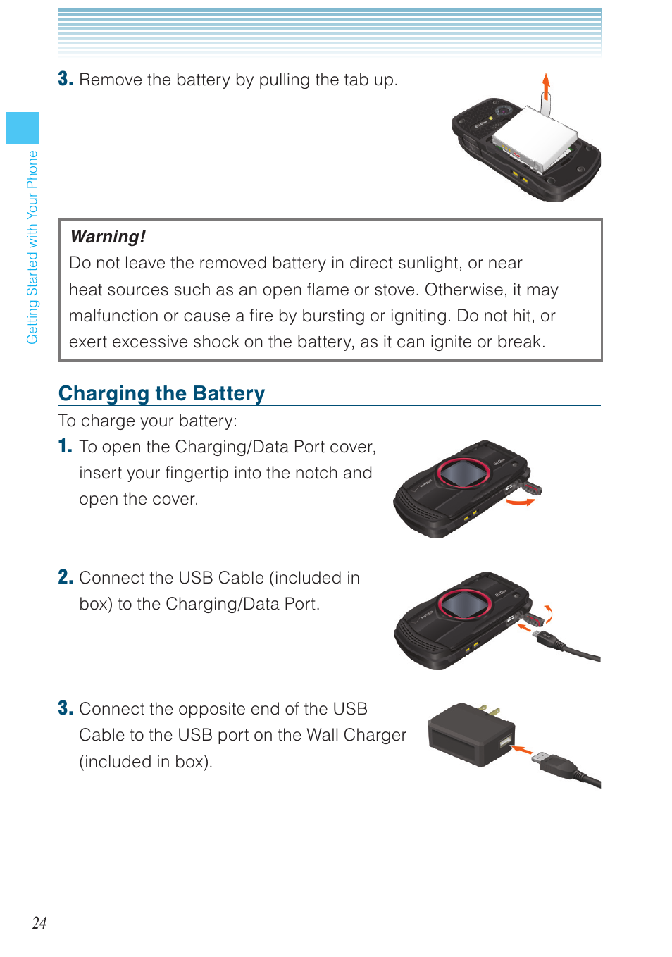 Charging the battery | Casio G'zOne Ravine User Manual | Page 25 / 212
