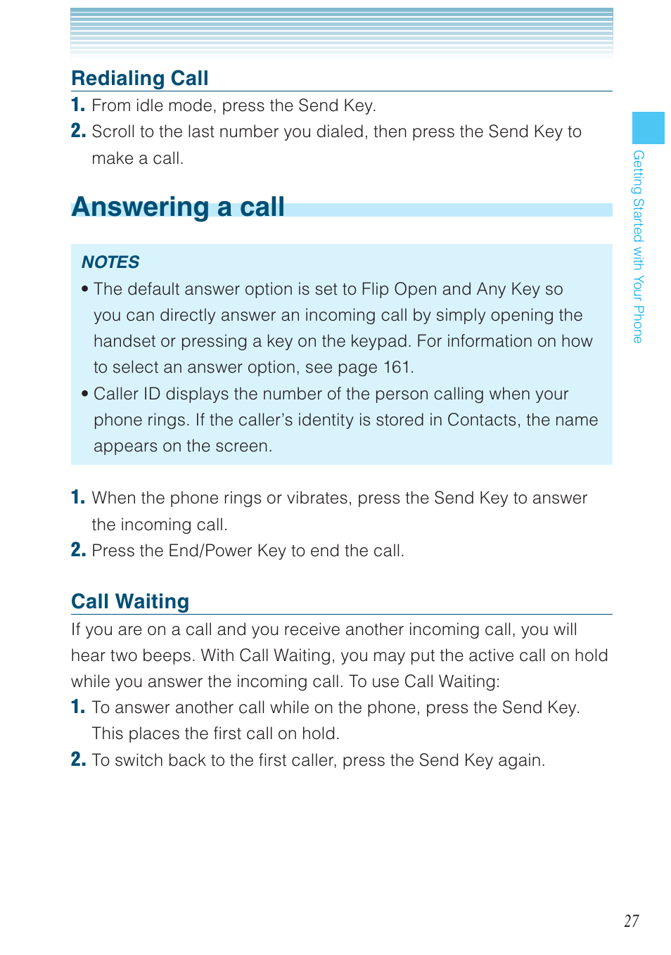Answering a call, Redialing call, Call waiting | Casio G'zOne Ravine User Manual | Page 28 / 212
