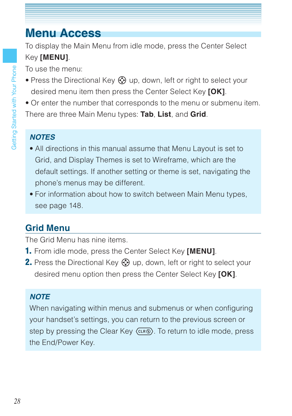 Menu access, Grid menu | Casio G'zOne Ravine User Manual | Page 29 / 212