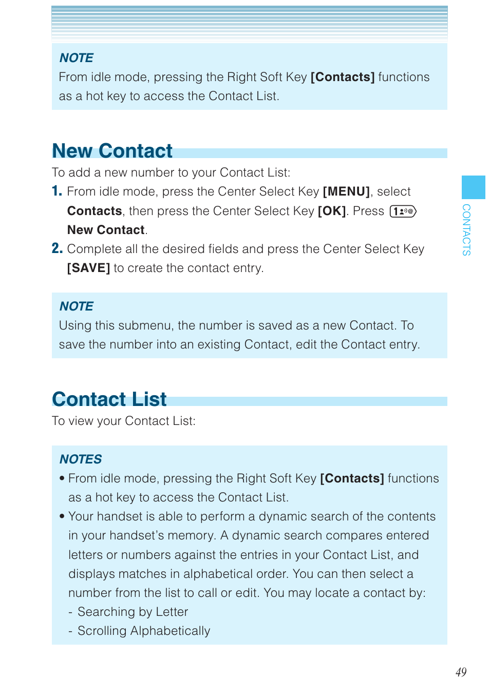 New contact, Contact list | Casio G'zOne Ravine User Manual | Page 50 / 212