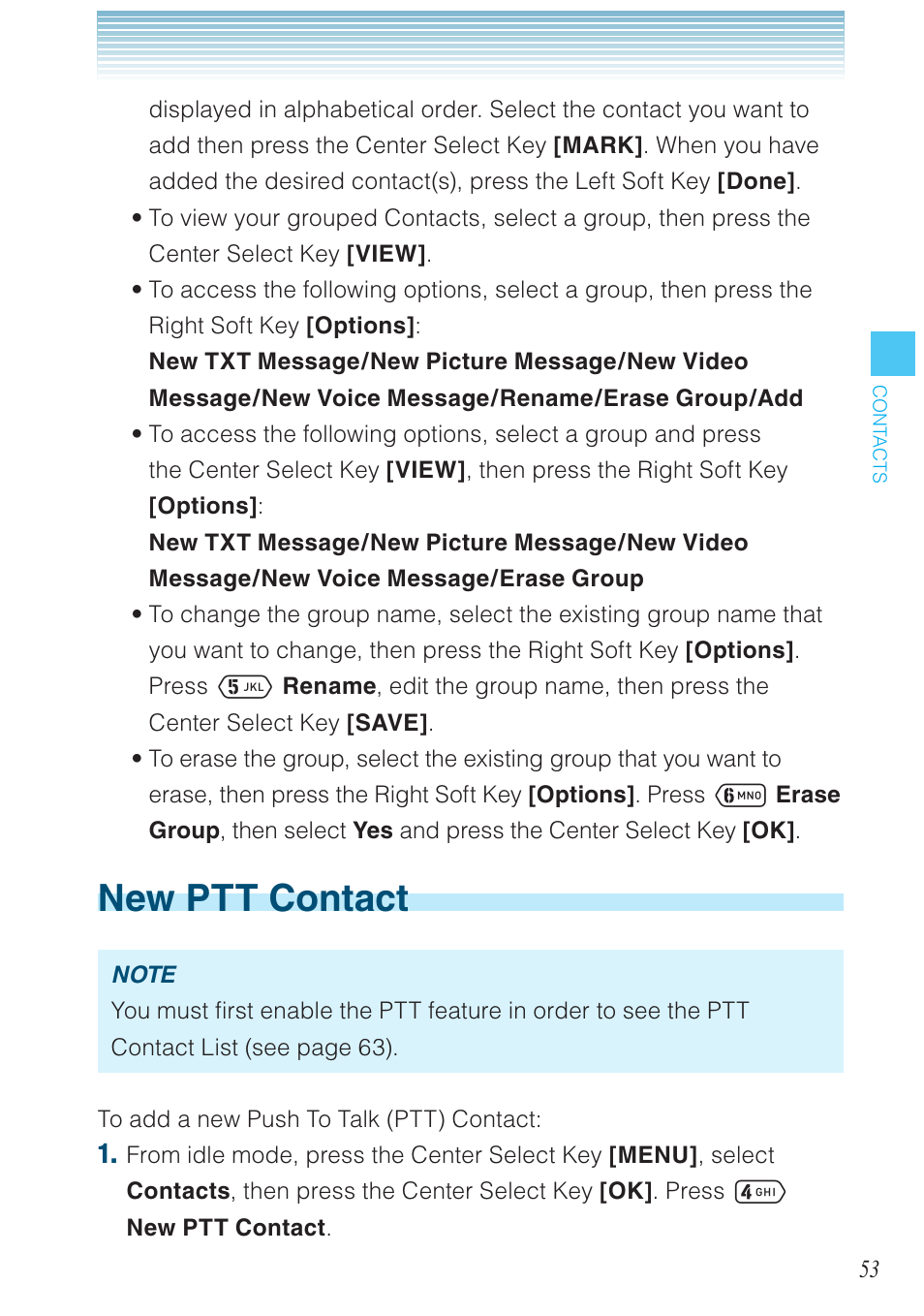 New ptt contact | Casio G'zOne Ravine User Manual | Page 54 / 212