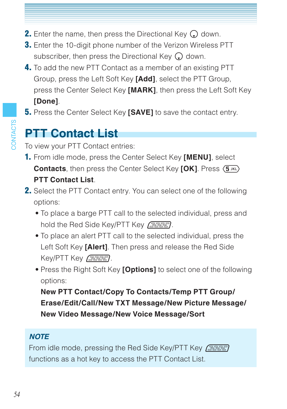 Ptt contact list | Casio G'zOne Ravine User Manual | Page 55 / 212