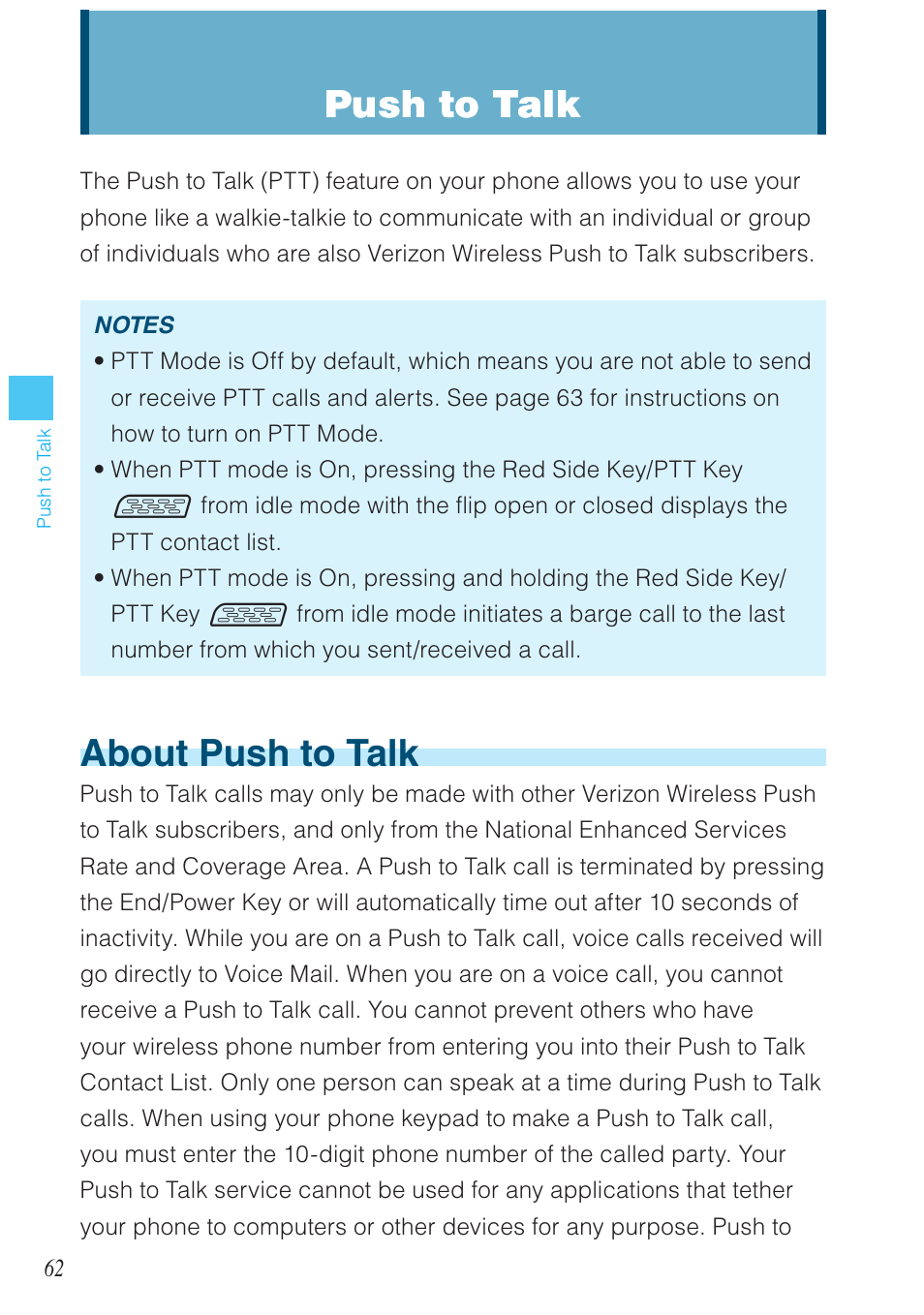 Push to talk, About push to talk | Casio G'zOne Ravine User Manual | Page 63 / 212