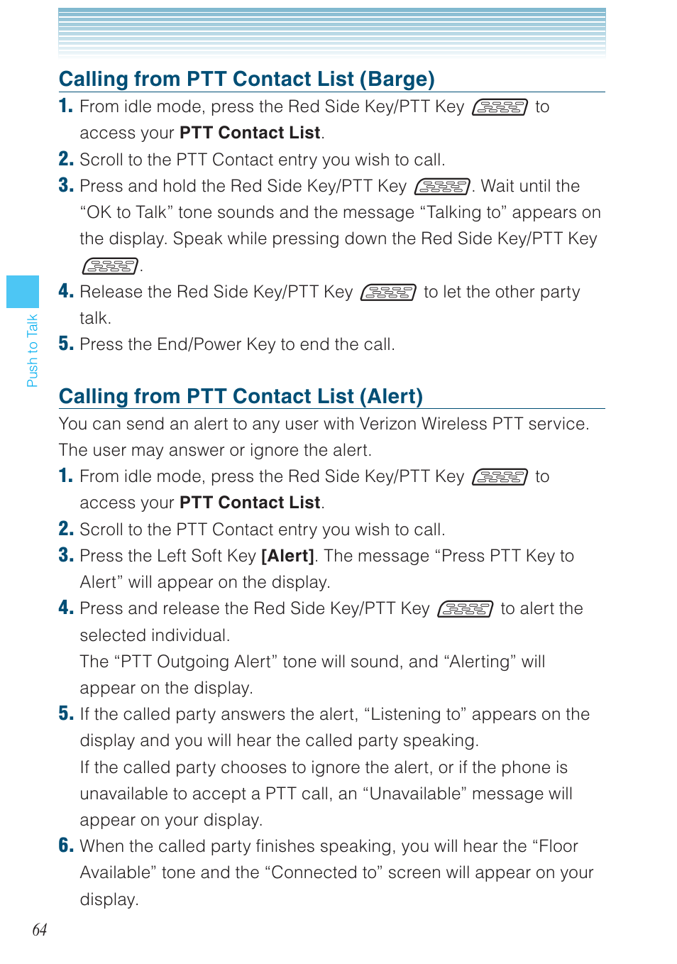 Calling from ptt contact list (barge), Calling from ptt contact list (alert) | Casio G'zOne Ravine User Manual | Page 65 / 212