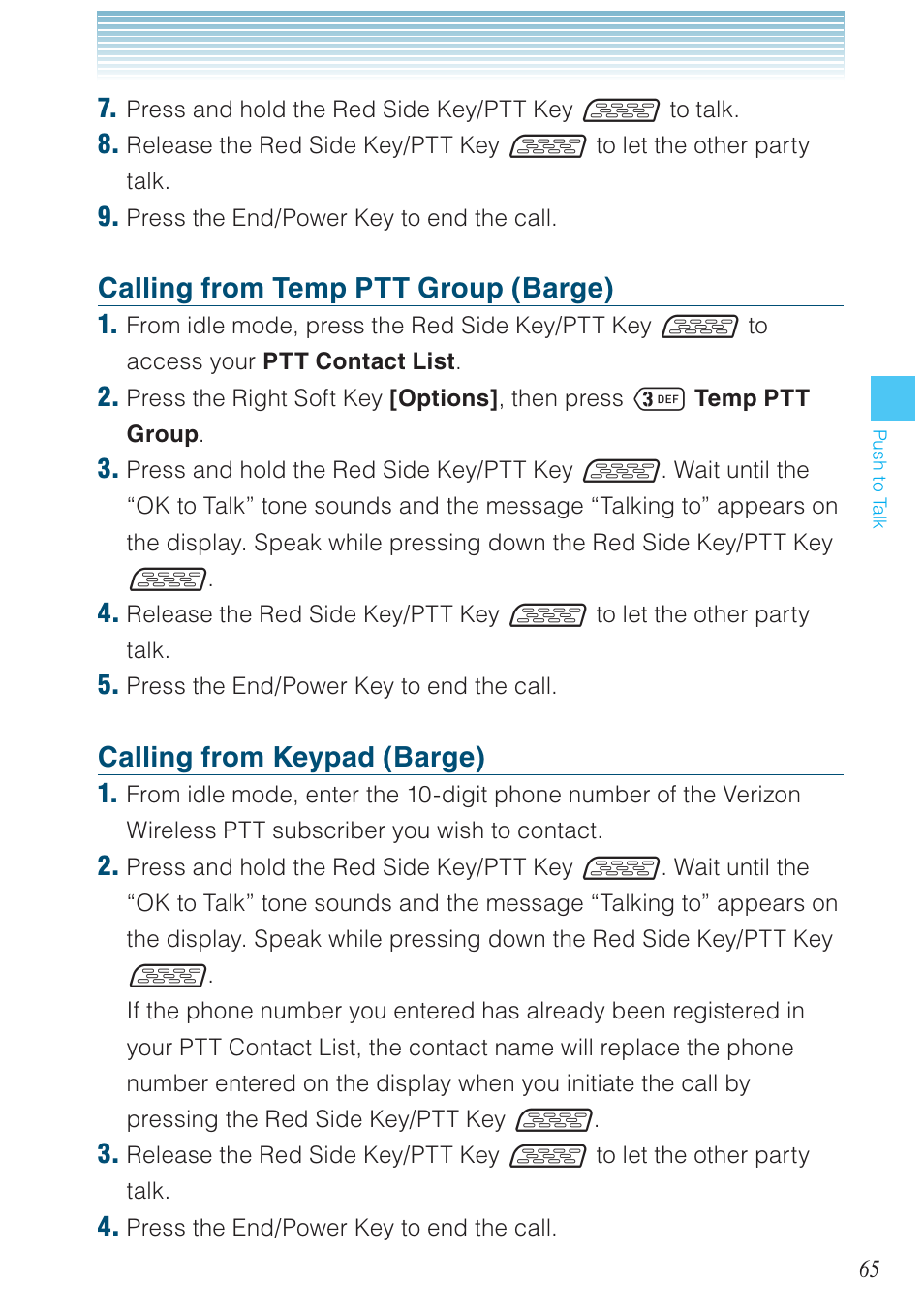 Calling from temp ptt group (barge), Calling from keypad (barge) | Casio G'zOne Ravine User Manual | Page 66 / 212