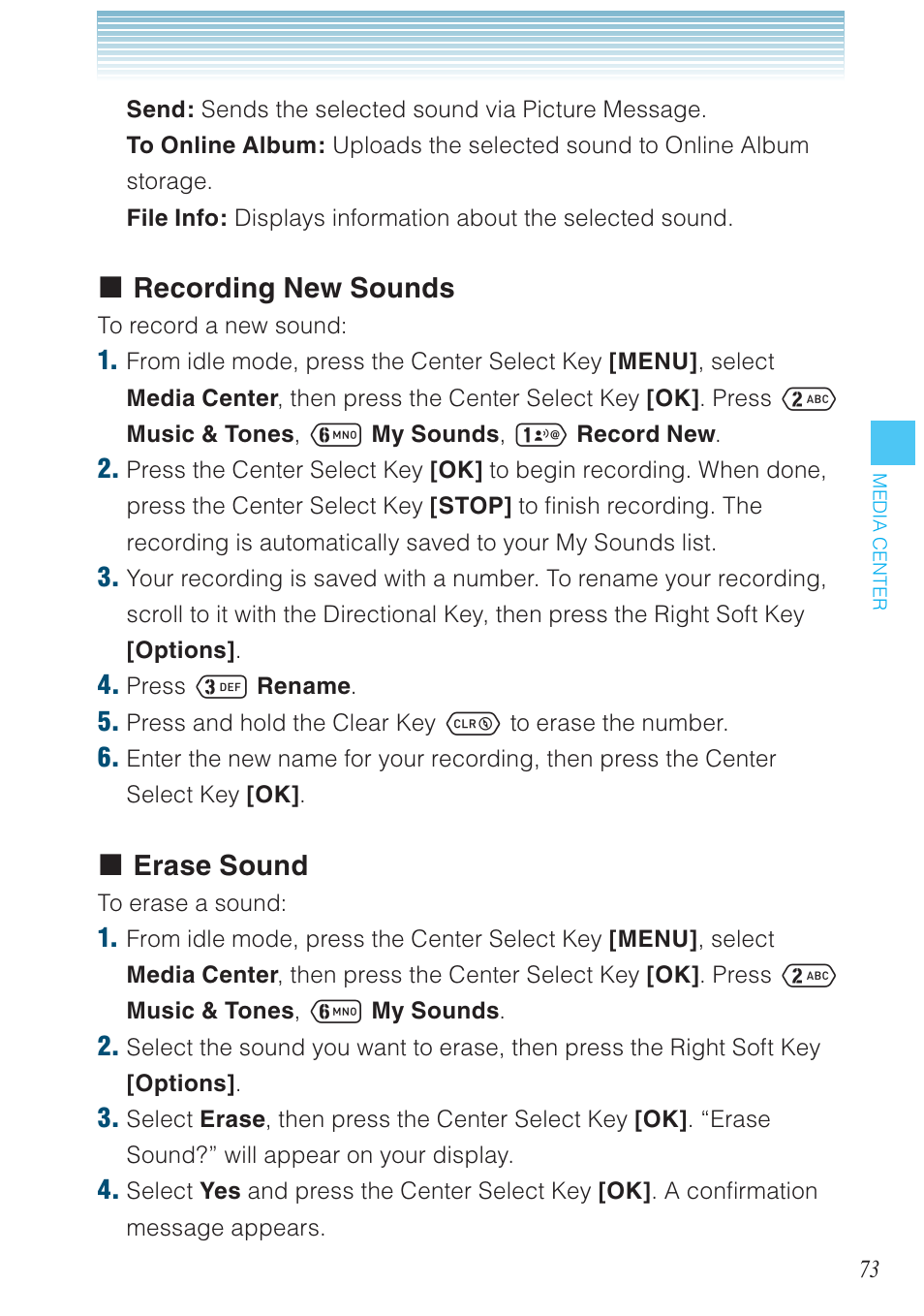 Recording new sounds, Erase sound | Casio G'zOne Ravine User Manual | Page 74 / 212
