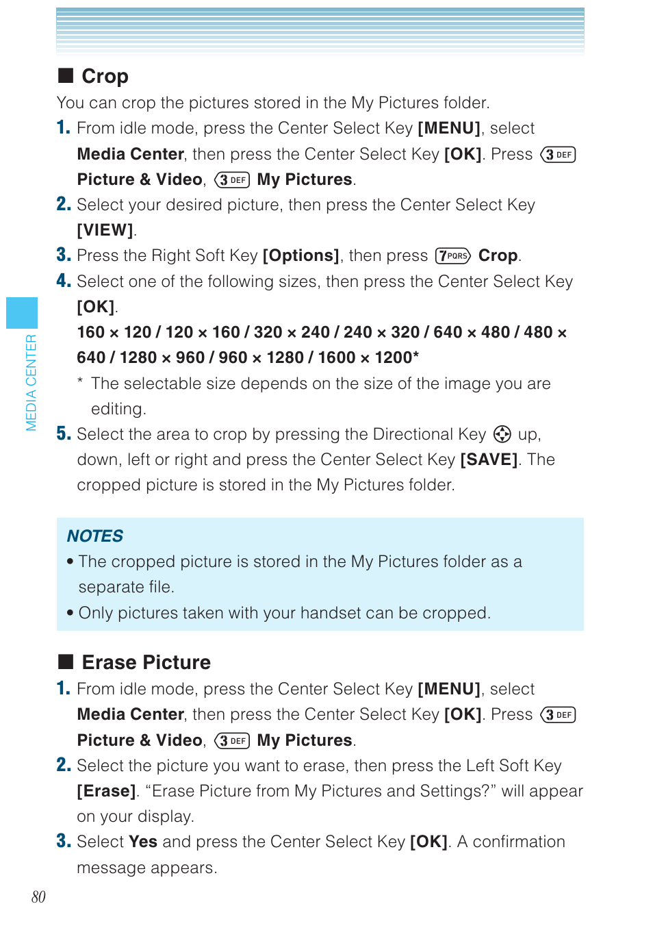 Crop, Erase picture | Casio G'zOne Ravine User Manual | Page 81 / 212