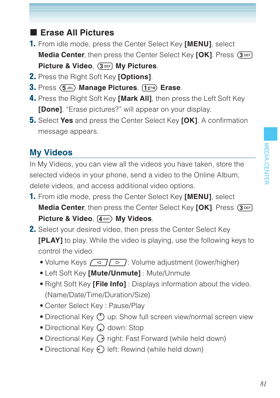 Erase all pictures, My videos | Casio G'zOne Ravine User Manual | Page 82 / 212