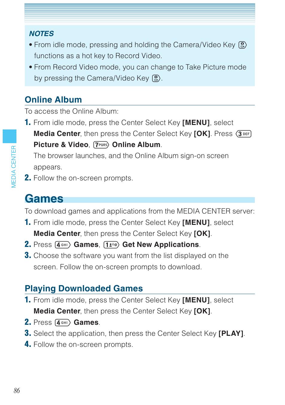 Games, Online album, Playing downloaded games | Casio G'zOne Ravine User Manual | Page 87 / 212