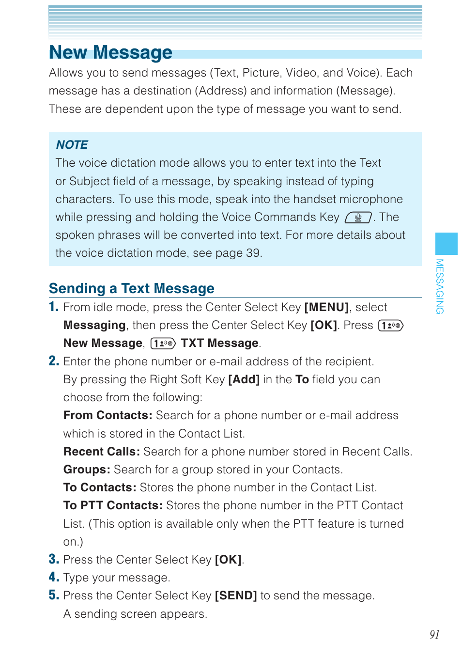 New message, Sending a text message | Casio G'zOne Ravine User Manual | Page 92 / 212