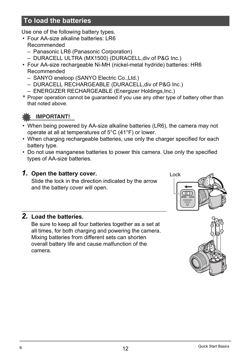 To load the batteries | Casio EXILIM EX-FH20 User Manual | Page 12 / 176