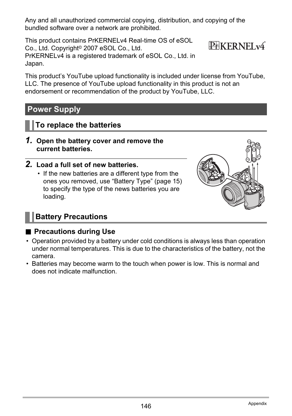 Power supply, To replace the batteries, Battery precautions | Casio EXILIM EX-FH20 User Manual | Page 146 / 176