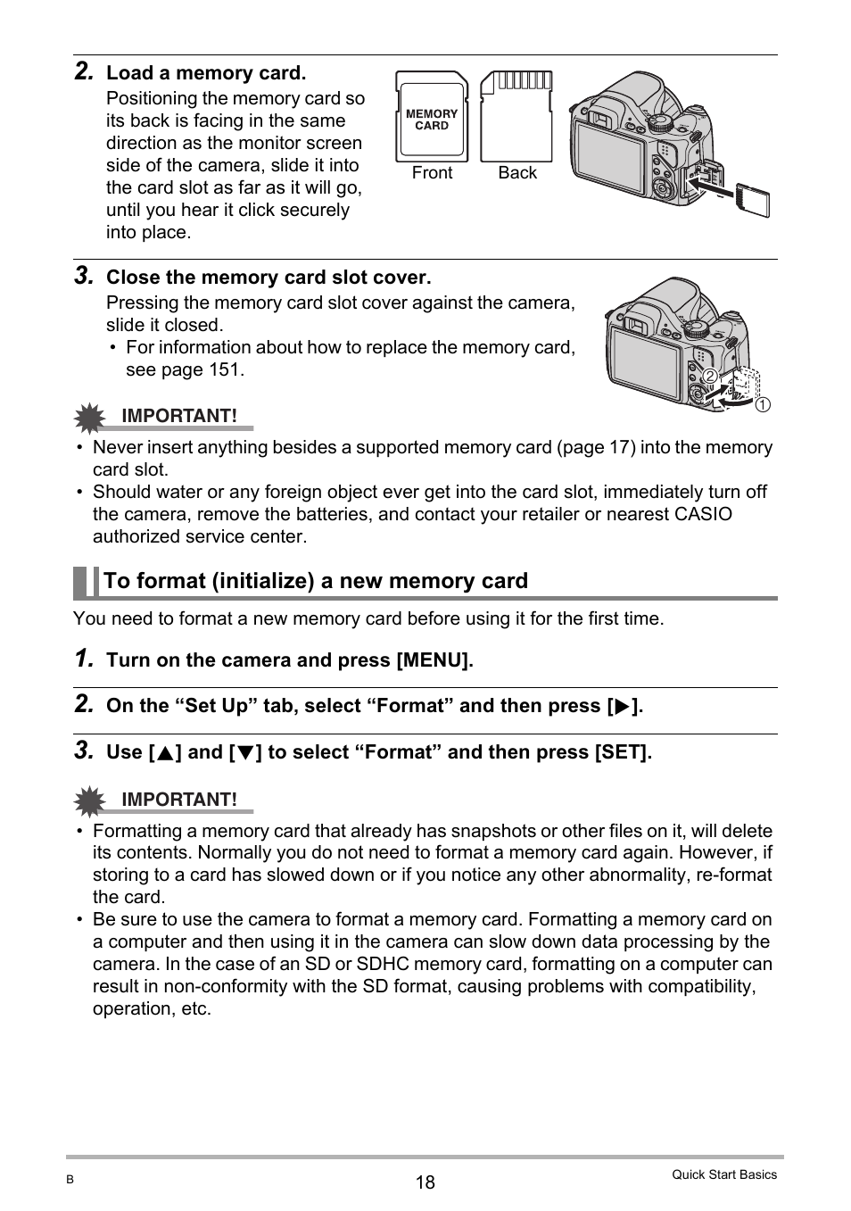 To format (initialize) a new memory card | Casio EXILIM EX-FH20 User Manual | Page 18 / 176