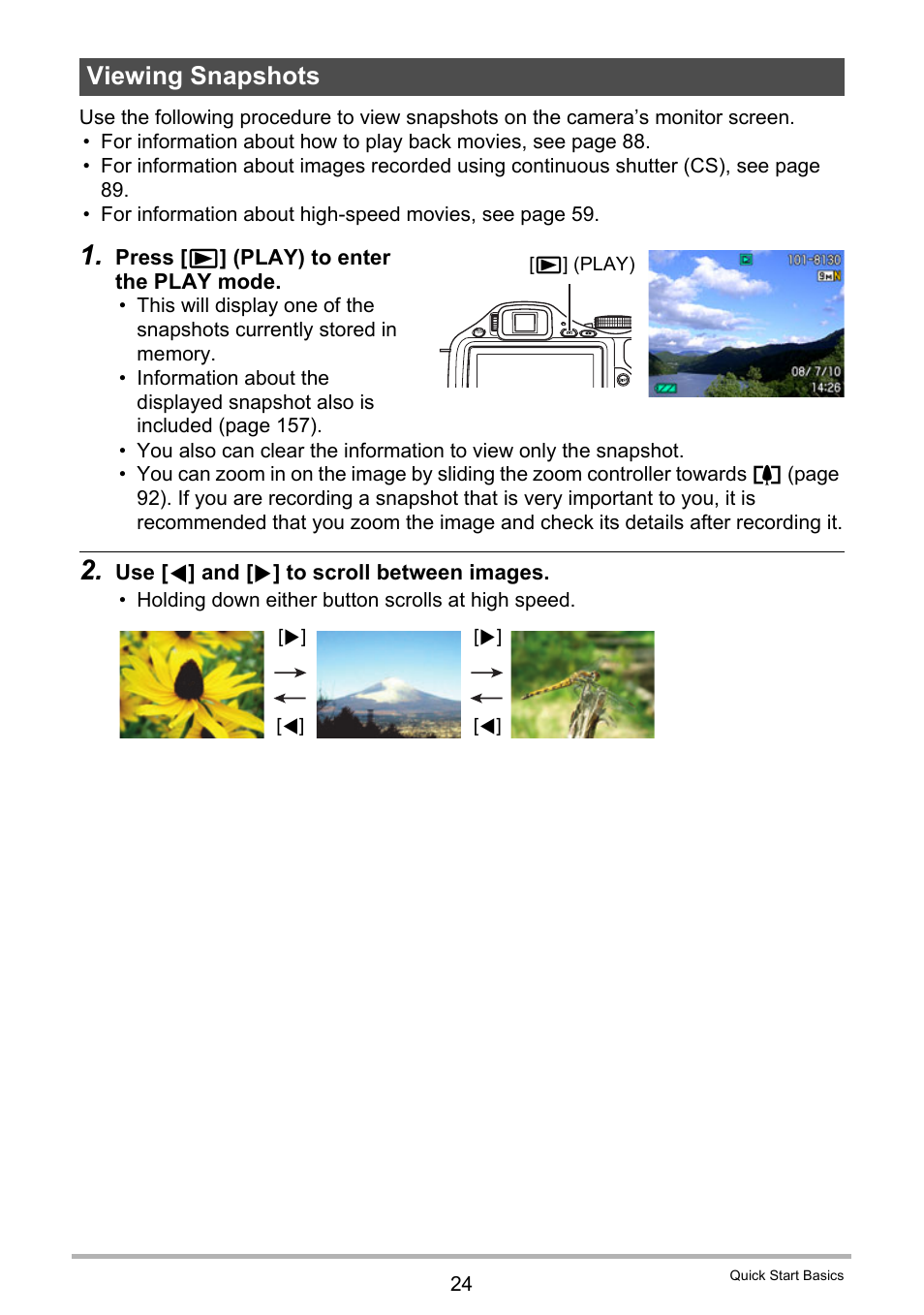 Viewing snapshots | Casio EXILIM EX-FH20 User Manual | Page 24 / 176