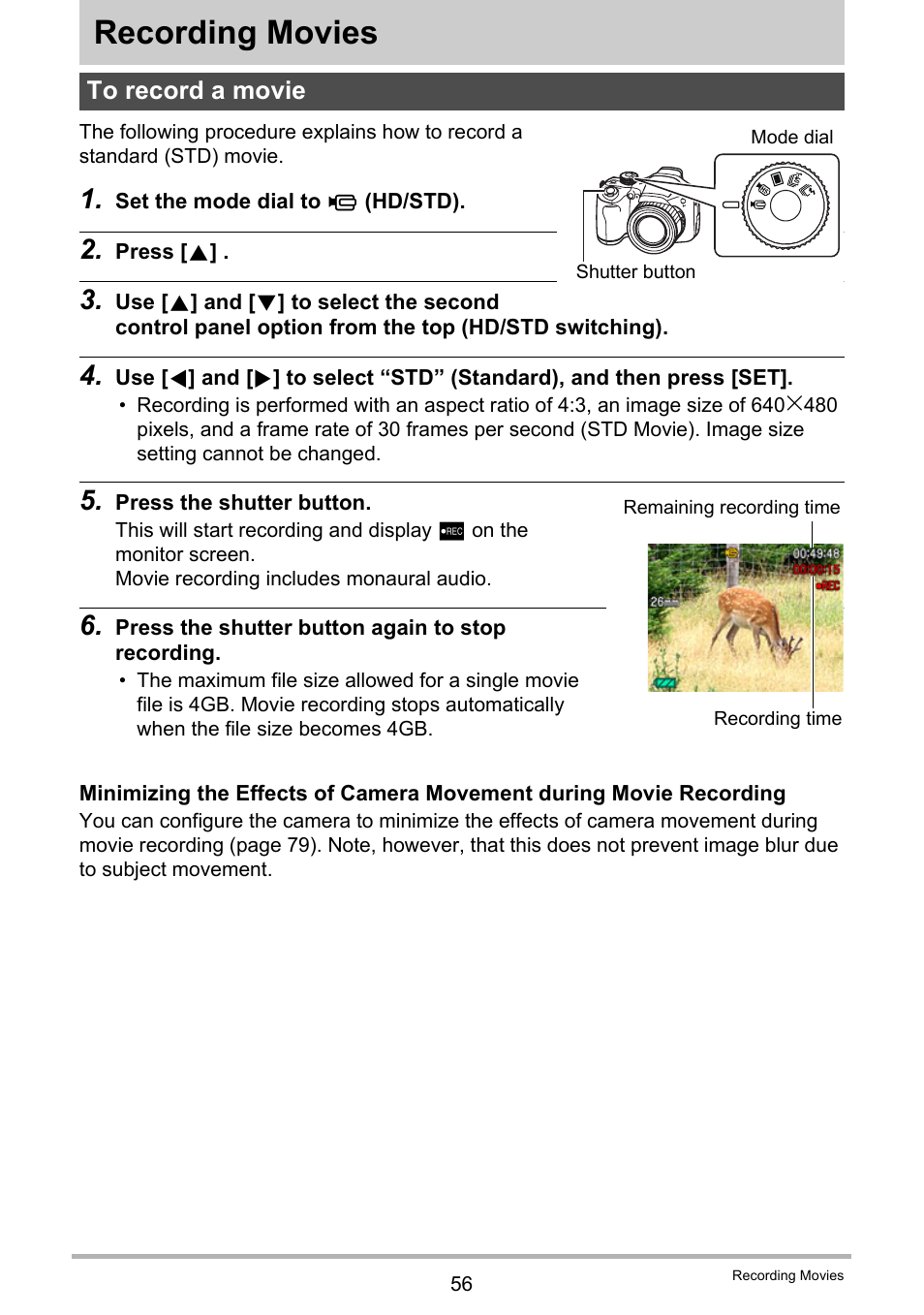 Recording movies, To record a movie | Casio EXILIM EX-FH20 User Manual | Page 56 / 176