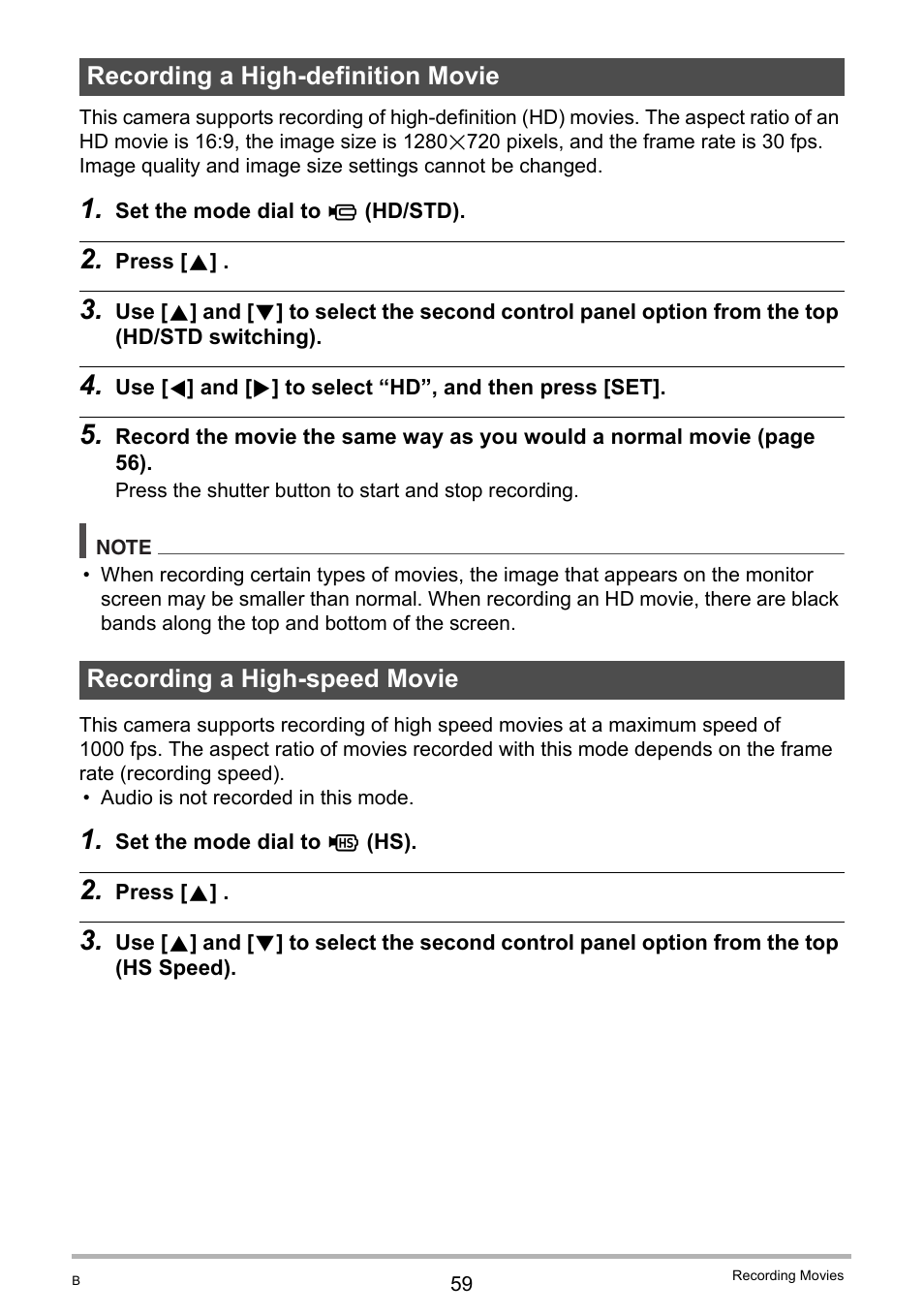 Recording a high-definition movie, Recording a high-speed movie, Age 59 for | Casio EXILIM EX-FH20 User Manual | Page 59 / 176