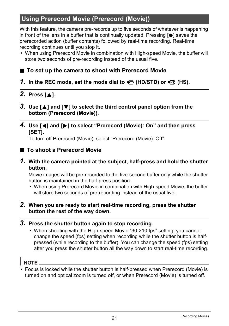Using prerecord movie (prerecord (movie)) | Casio EXILIM EX-FH20 User Manual | Page 61 / 176