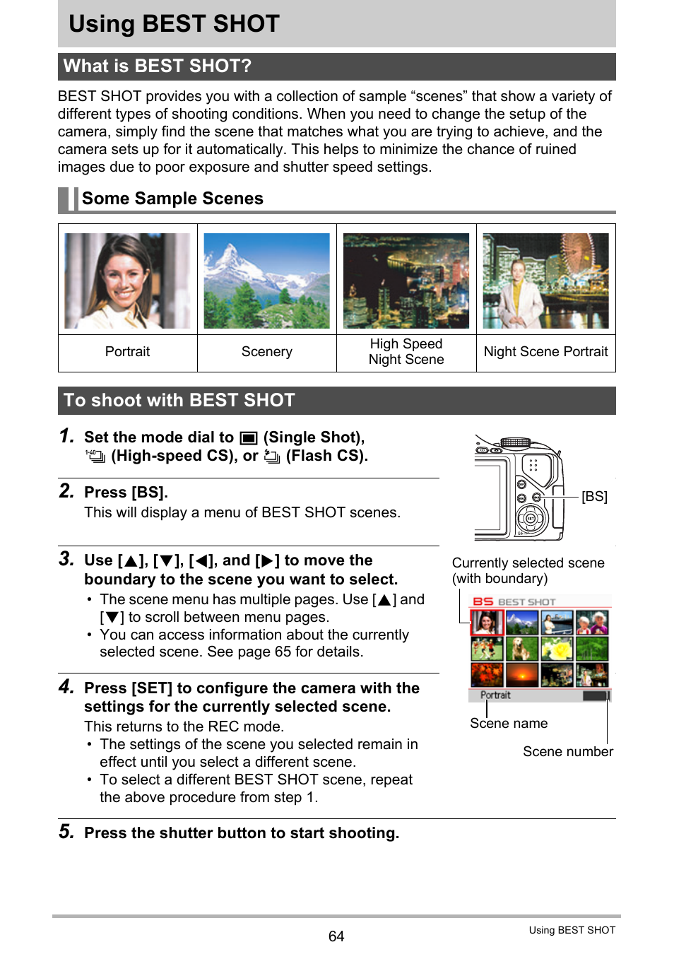 Using best shot, What is best shot, Some sample scenes | To shoot with best shot | Casio EXILIM EX-FH20 User Manual | Page 64 / 176