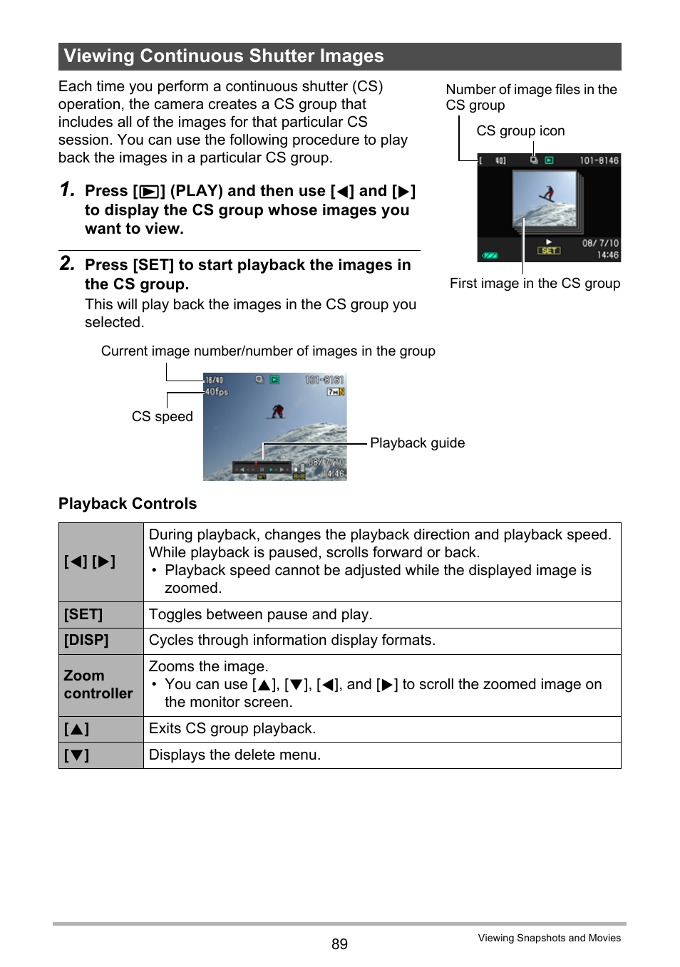 Viewing continuous shutter images | Casio EXILIM EX-FH20 User Manual | Page 89 / 176