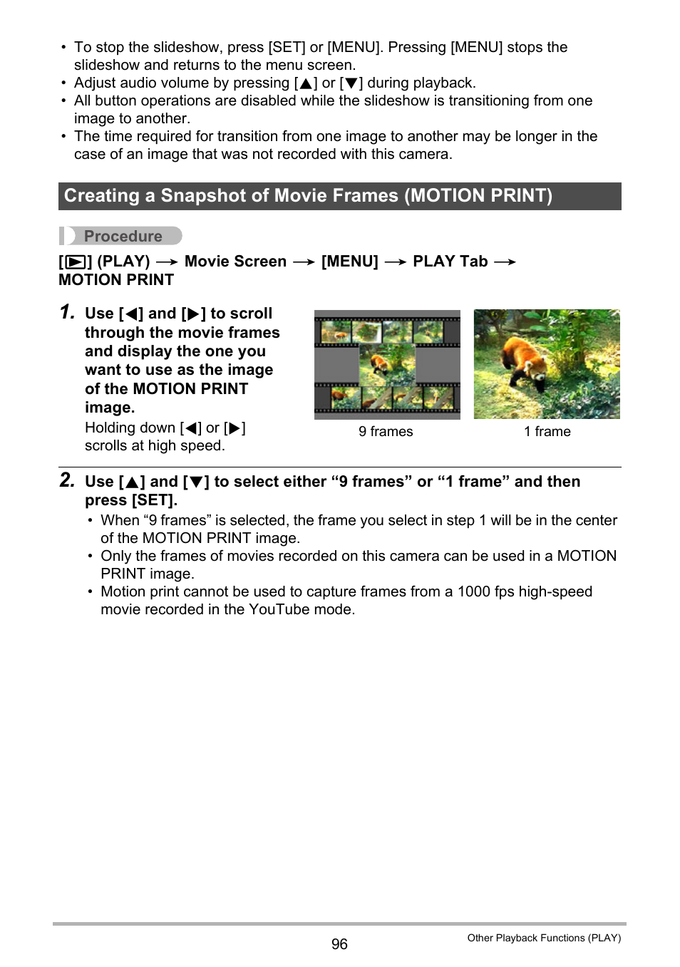 Creating a snapshot of movie frames (motion print) | Casio EXILIM EX-FH20 User Manual | Page 96 / 176