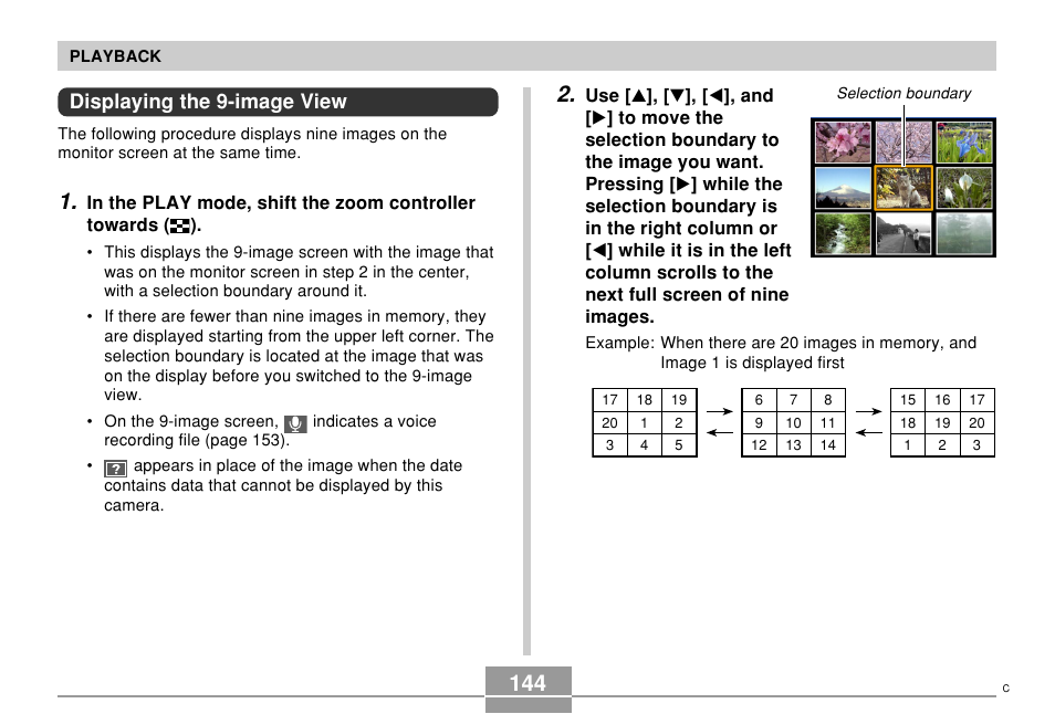Displaying the 9-image view | Casio EX-Z110 User Manual | Page 144 / 242