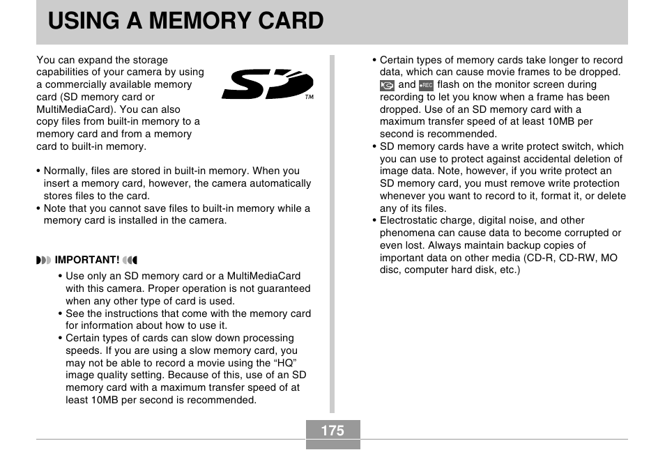Using a memory card | Casio EX-Z110 User Manual | Page 175 / 242