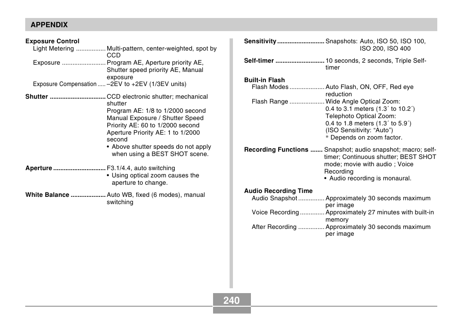 Casio EX-Z110 User Manual | Page 240 / 242