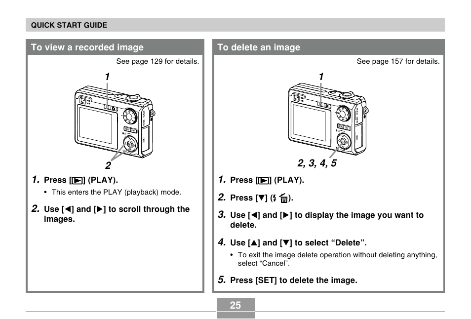 To view a recorded image, To delete an image | Casio EX-Z110 User Manual | Page 25 / 242