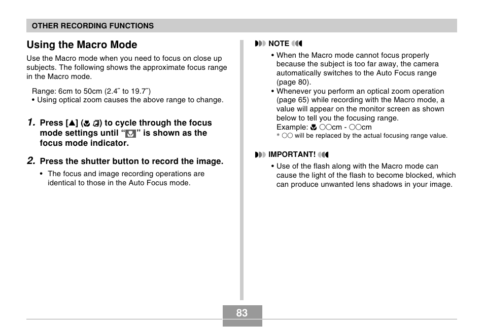 Using the macro mode | Casio EX-Z110 User Manual | Page 83 / 242