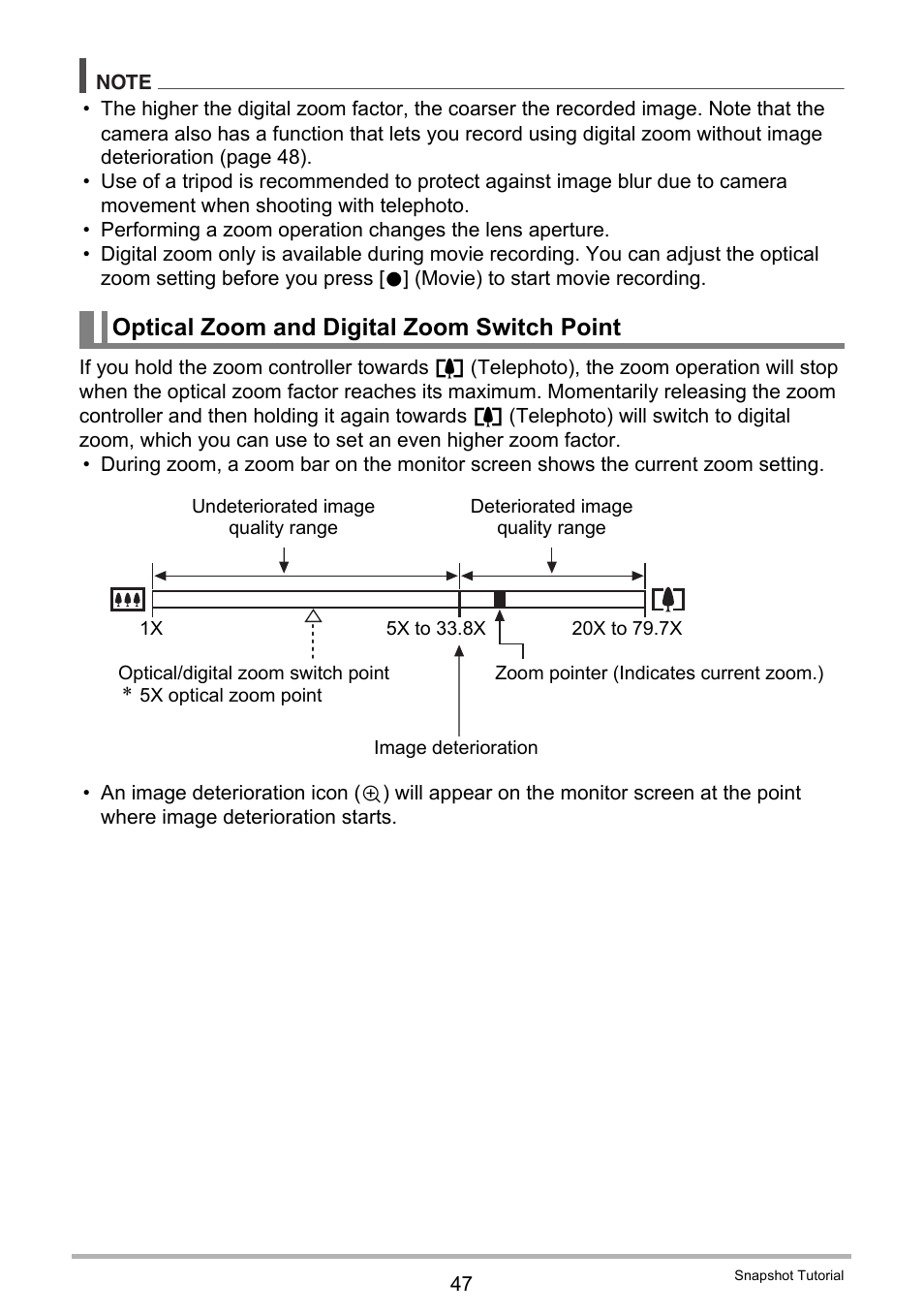 Optical zoom and digital zoom switch point | Casio EX-Z2000 User Manual | Page 47 / 195