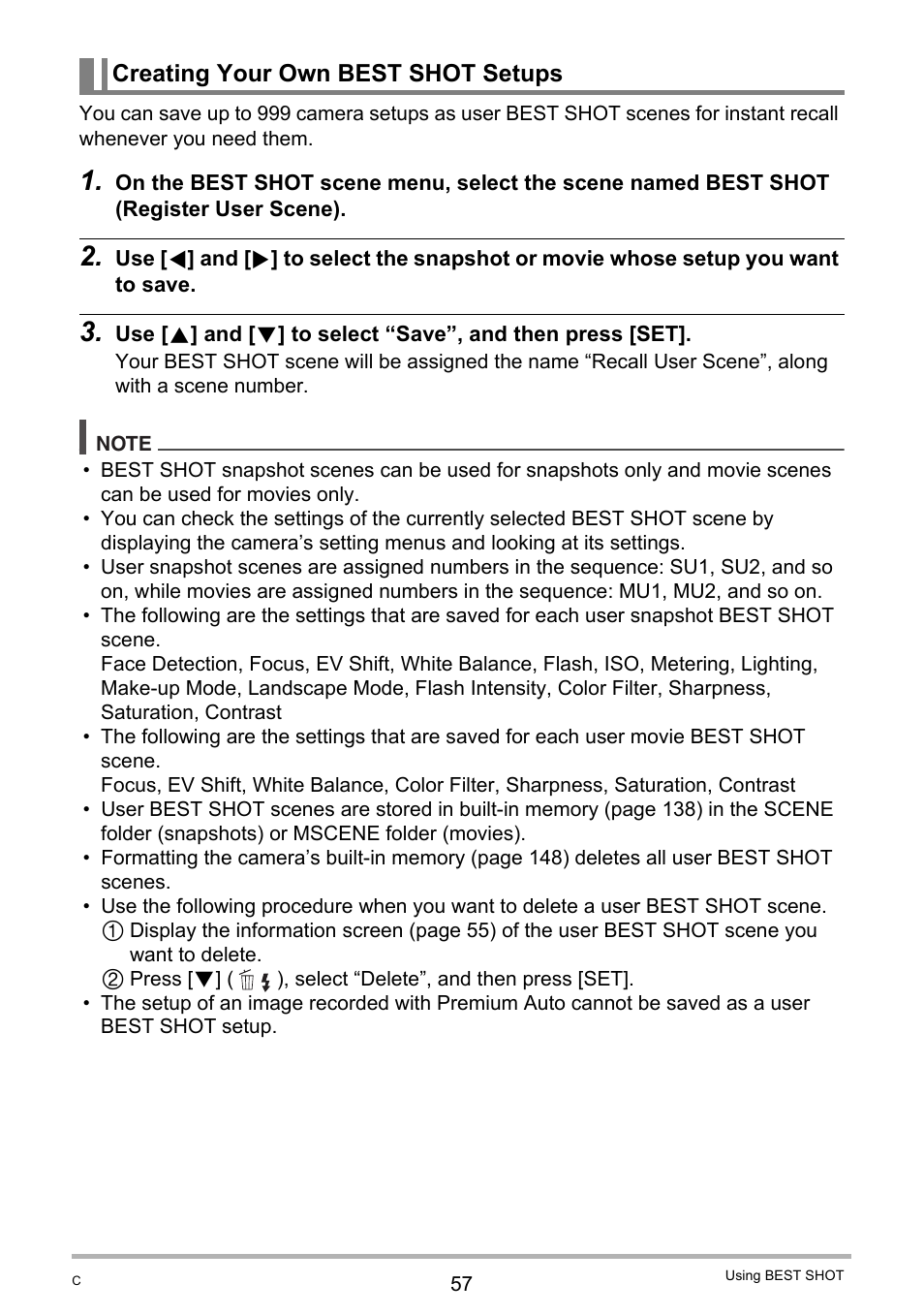 Creating your own best shot setups | Casio EX-Z2000 User Manual | Page 57 / 195