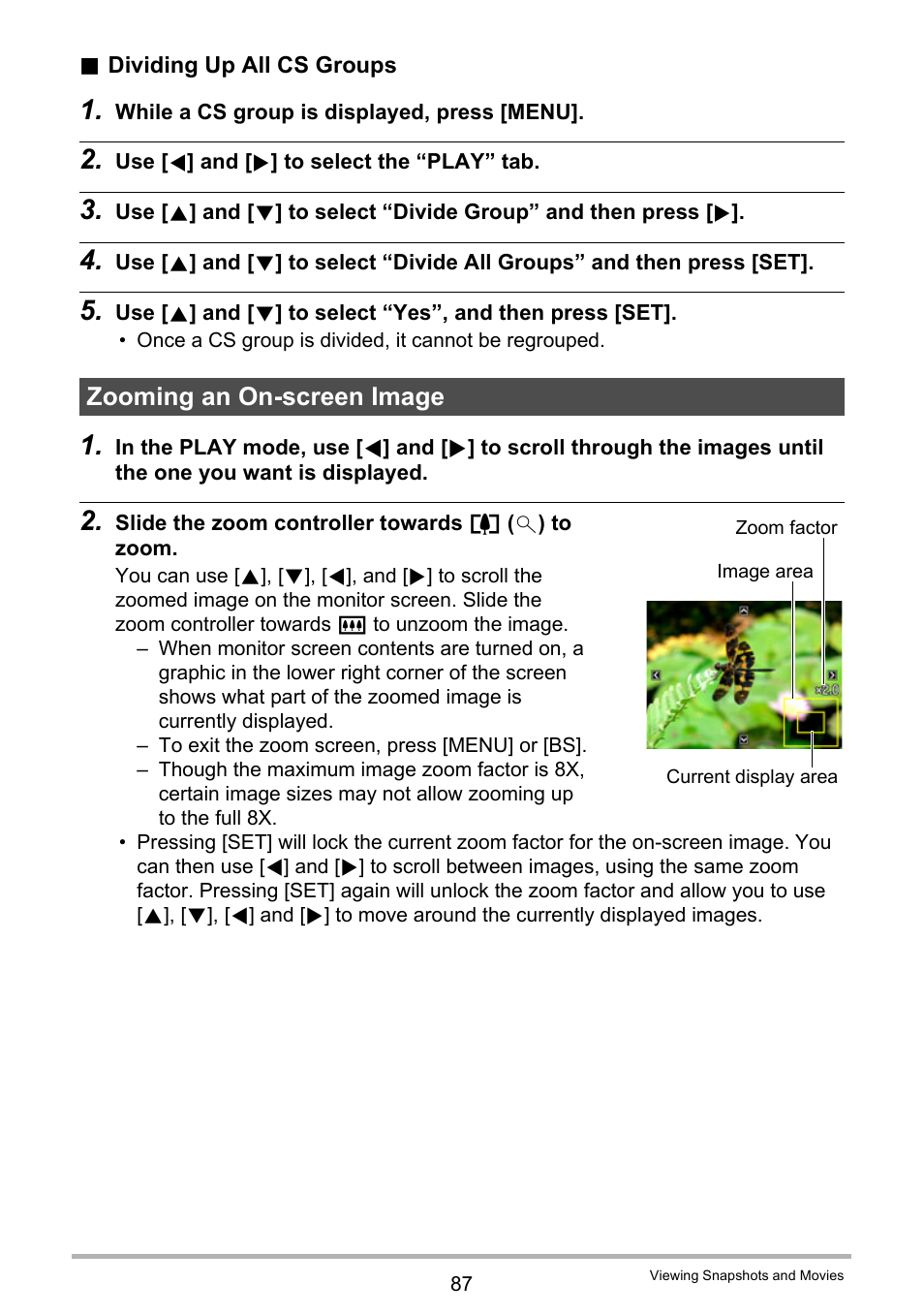 Zooming an on-screen image, Age 87) | Casio EX-Z2000 User Manual | Page 87 / 195