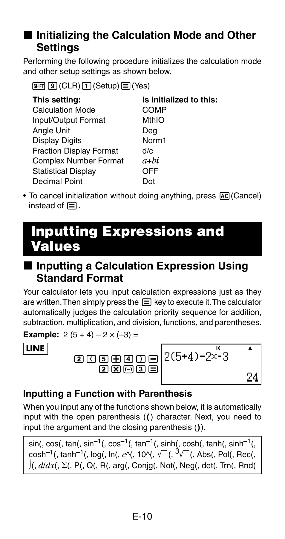 Inputting expressions and values | Casio fx-115ES User Manual | Page 12 / 75