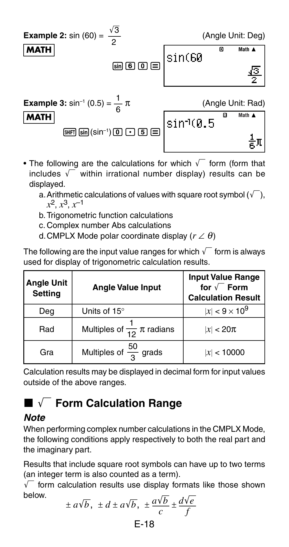 K ' form calculation range | Casio fx-115ES User Manual | Page 20 / 75