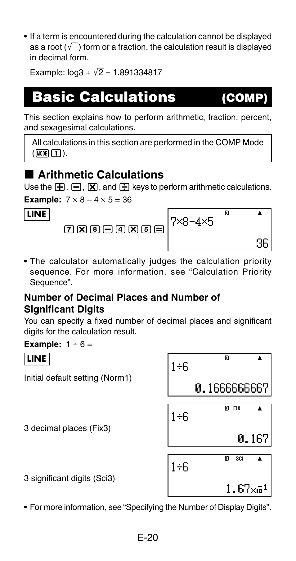 Basic calculations, Comp), K arithmetic calculations | Casio fx-115ES User Manual | Page 22 / 75