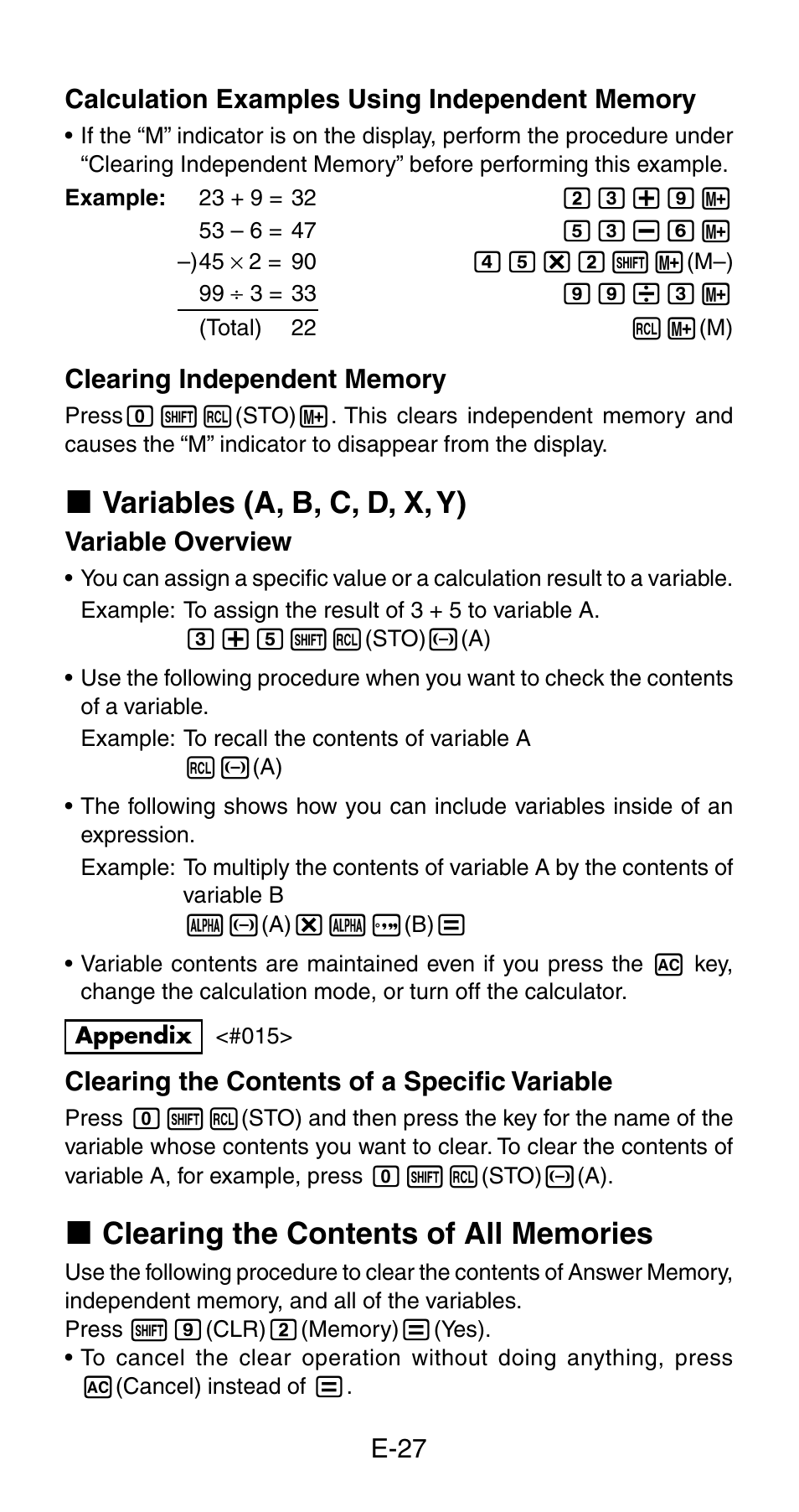 K variables (a, b, c, d, x, y) | Casio fx-115ES User Manual | Page 29 / 75