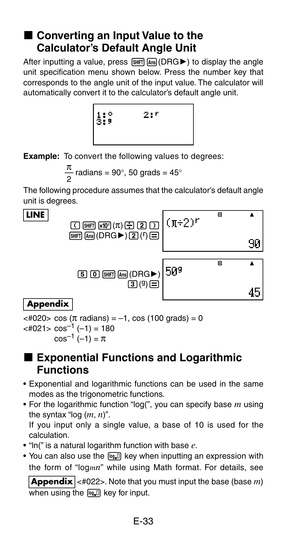 K exponential functions and logarithmic functions | Casio fx-115ES User Manual | Page 35 / 75