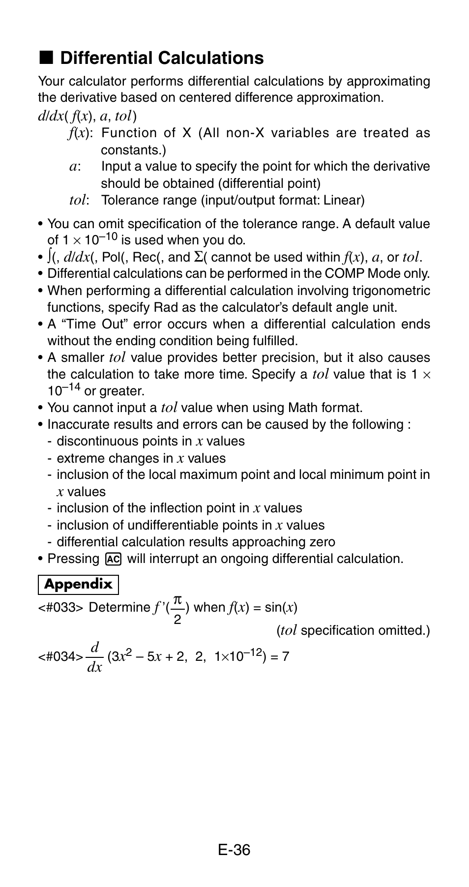 K differential calculations | Casio fx-115ES User Manual | Page 38 / 75