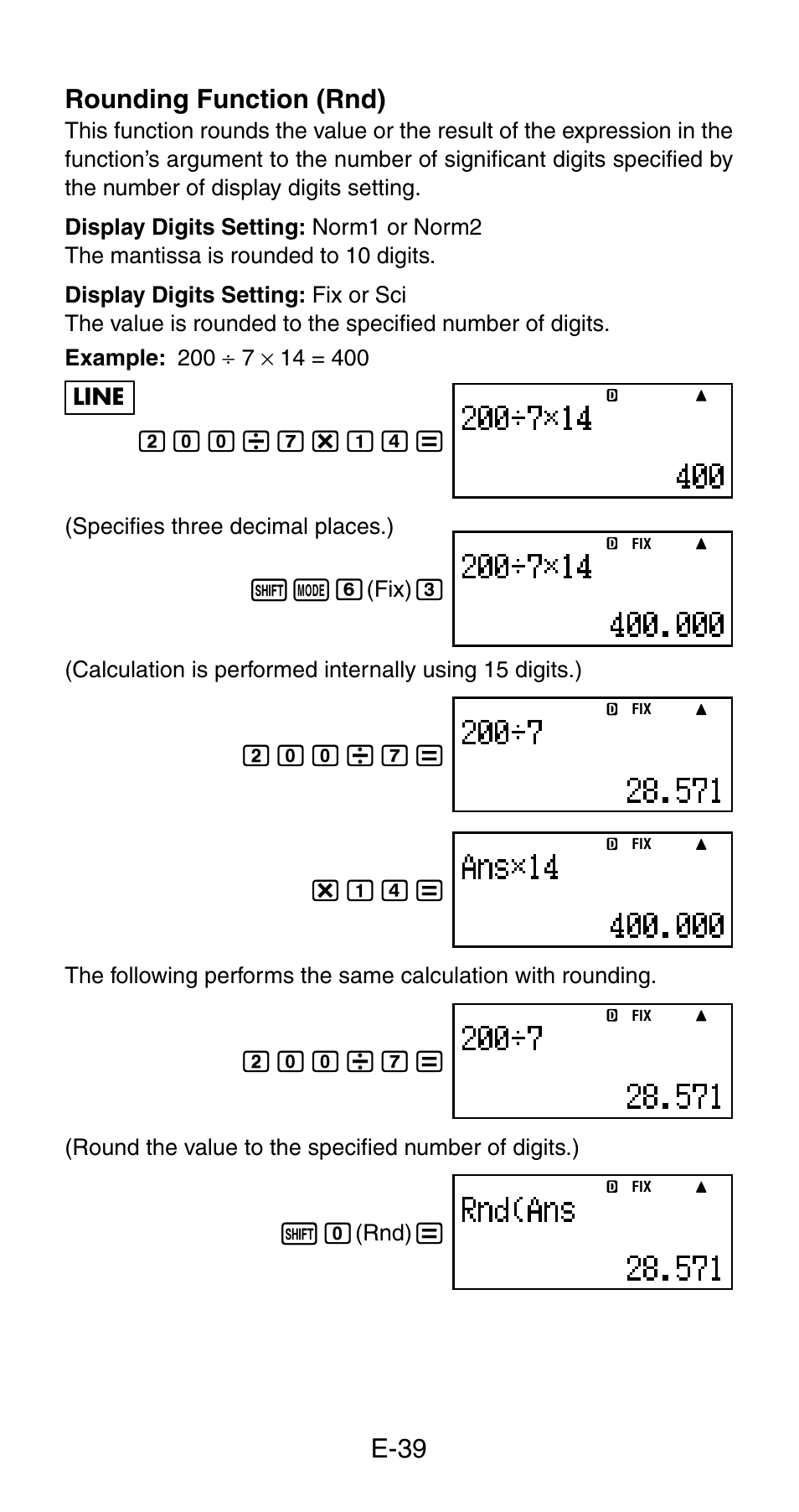 E-39 rounding function (rnd) | Casio fx-115ES User Manual | Page 41 / 75