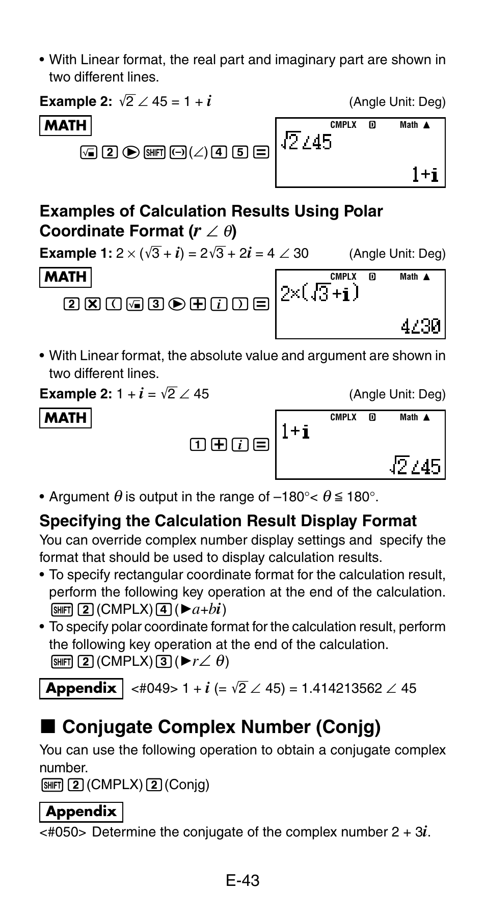 K conjugate complex number (conjg) | Casio fx-115ES User Manual | Page 45 / 75